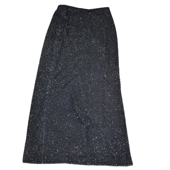 Cache Vintage Black Silk Beaded Maxi Skirt Sz 12 Formal Y2K Sparkly Chic - Picture 1 of 11
